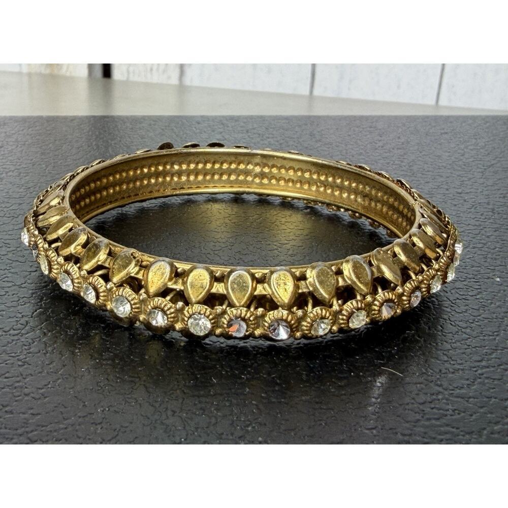 Rhinestone Bangle Bracelet Gold Tone Stackable Stacking Boho Hippie